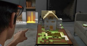 Man playing Minecraft using HoloLens